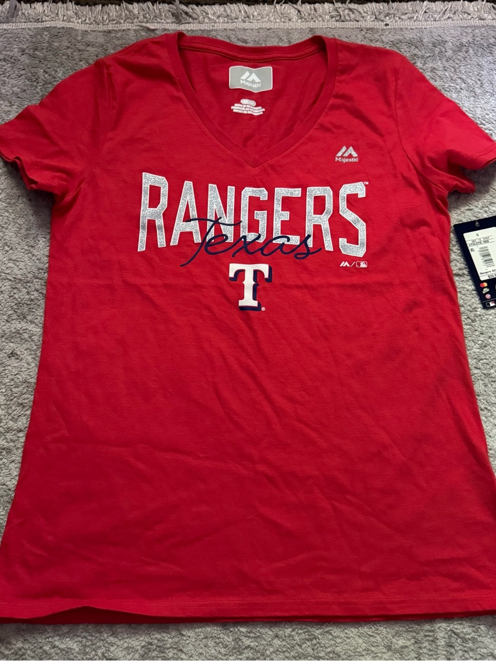 Majestic Red Texas Rangers Graphic V-Neck Tee